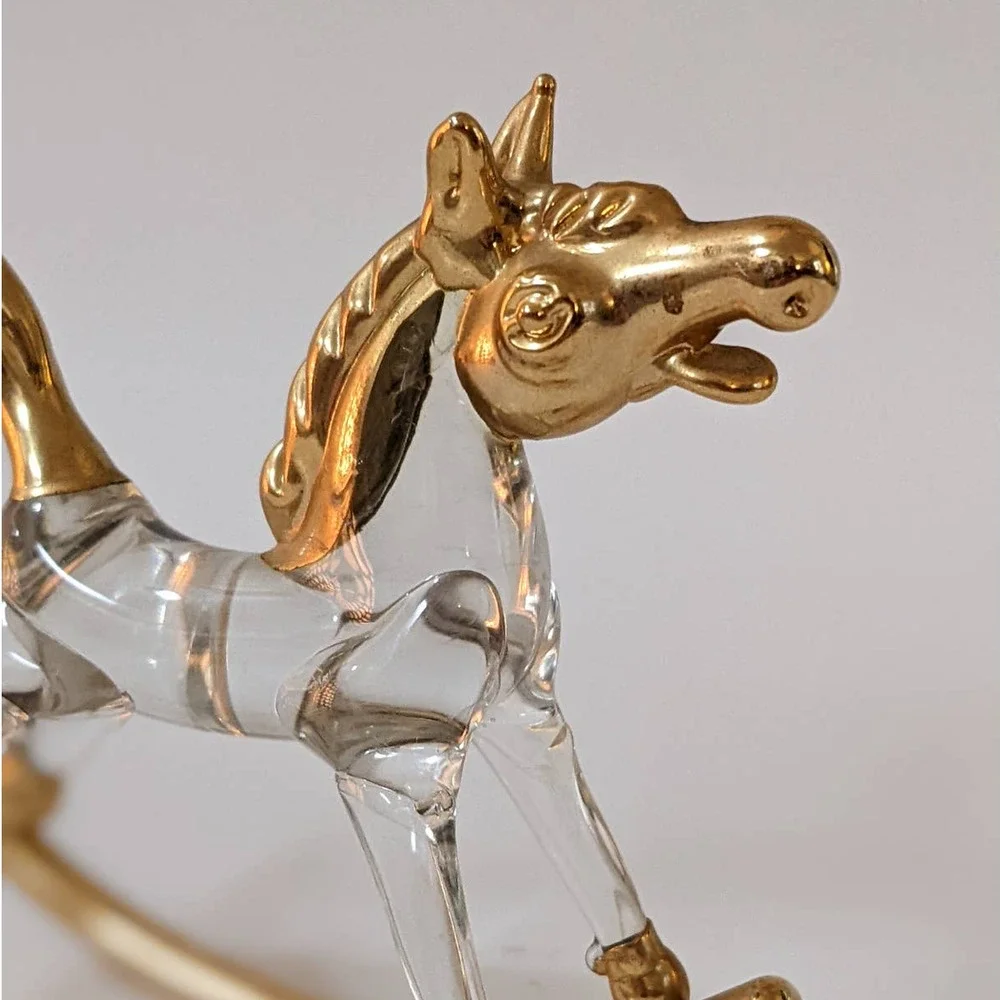 Vintage Crystal‎ & Gold Rocking Horse Small Figurine